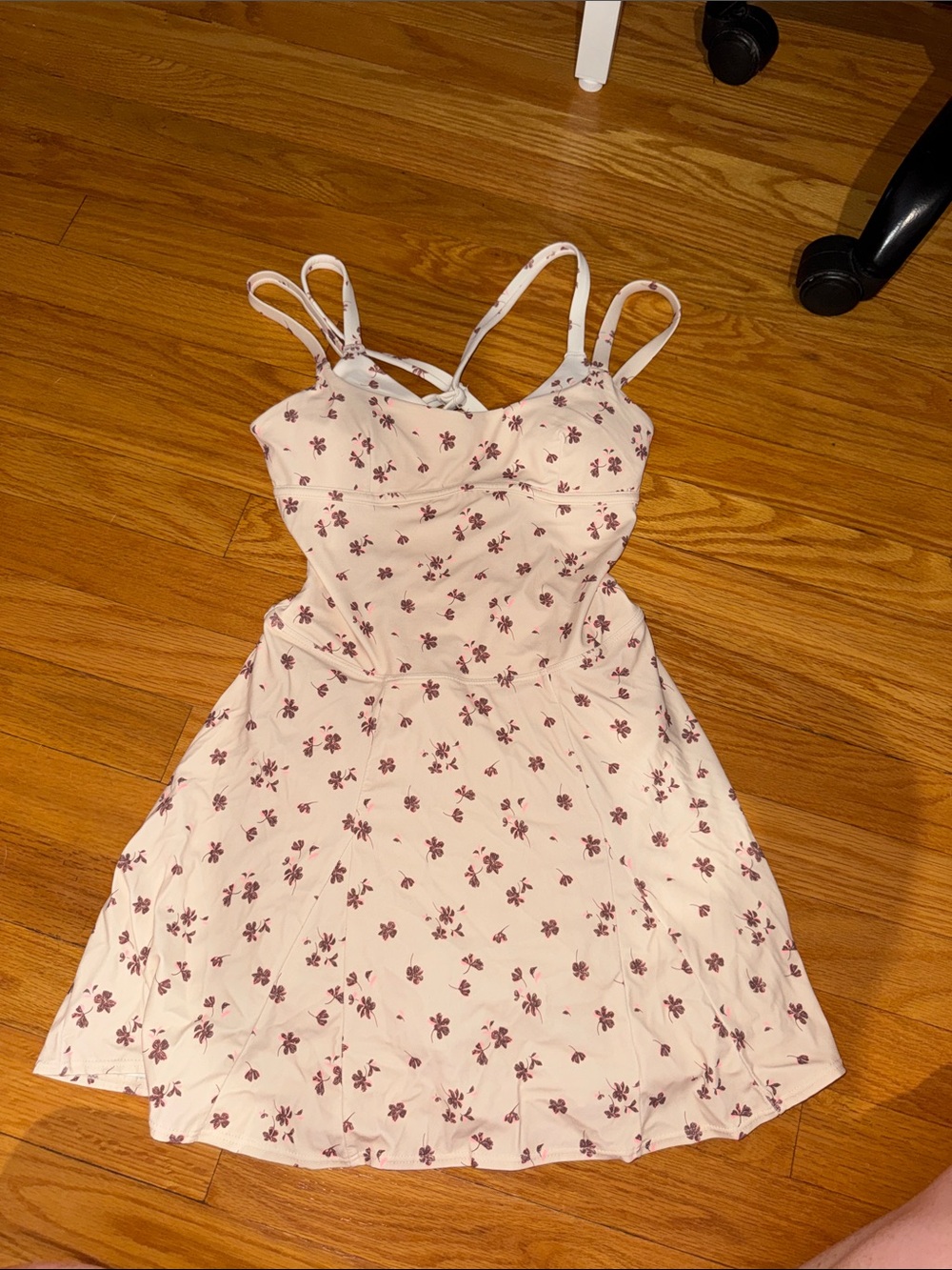 White Floral Athletic Dress with Spaghetti Straps